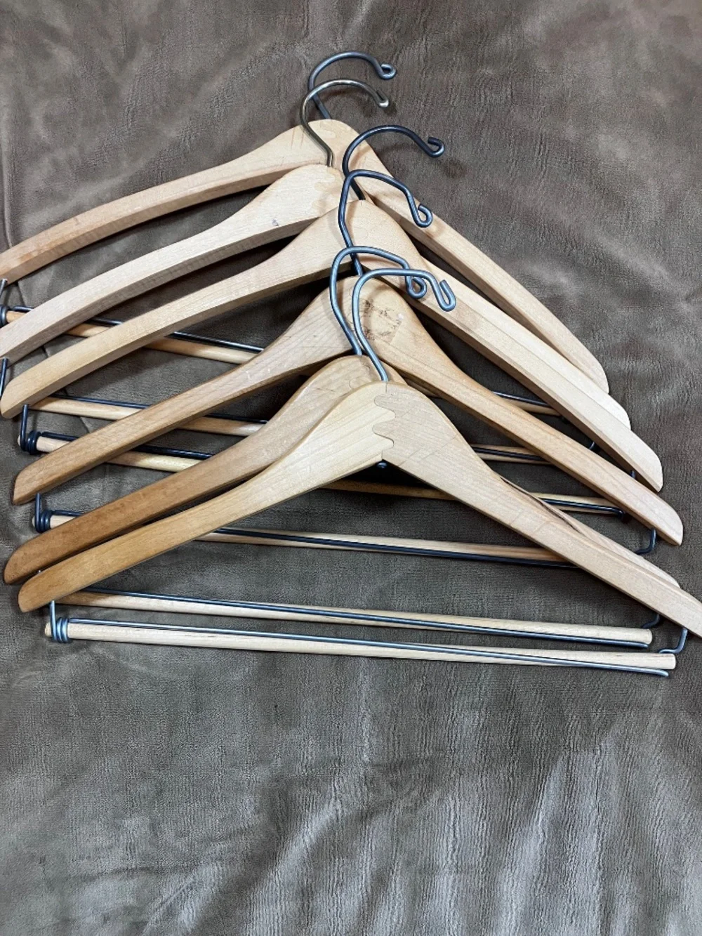 Set of Six Wood Hangers with Metal Pants Clamps (Brooks Brother Plus 5)